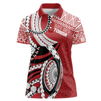 Mate Ma'a Tonga Rugby Custom Kupesi Motifs Women Polo Shirt Red Waves LT7 Female Red - Polynesian Pride