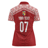 Mate Ma'a Tonga Rugby Custom Kupesi Motifs Women Polo Shirt Red Waves LT7 - Polynesian Pride