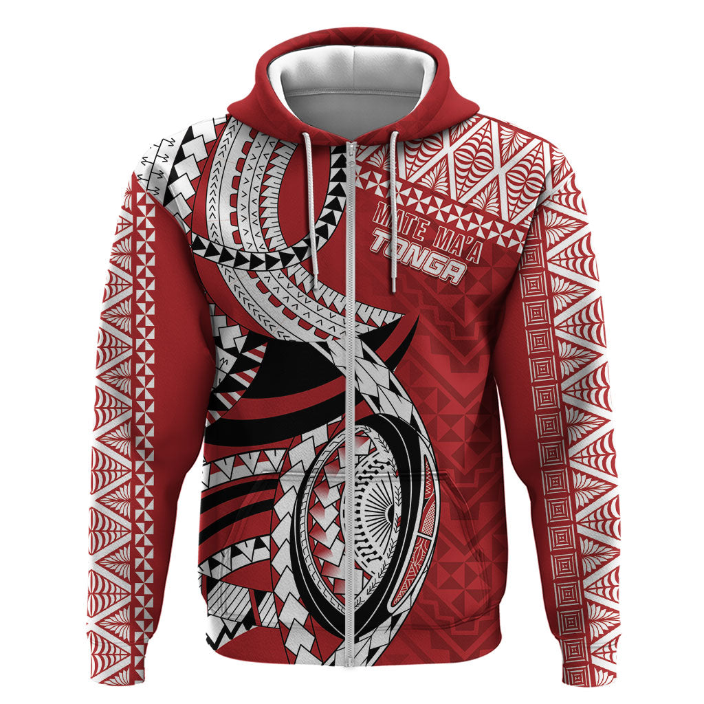 Mate Ma'a Tonga Rugby Custom Kupesi Motifs Zip Hoodie Red Waves LT7 Zip Hoodie Red - Polynesian Pride