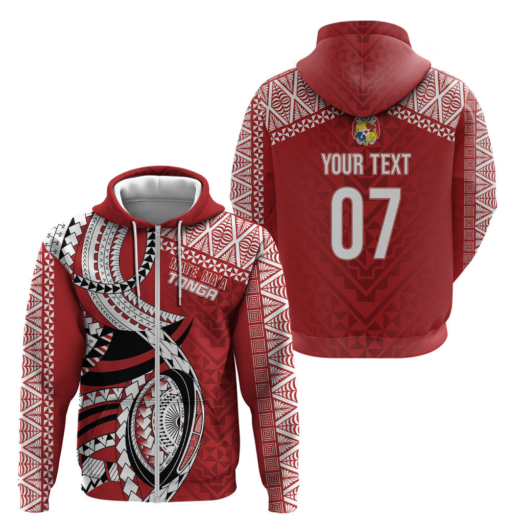 Mate Ma'a Tonga Rugby Custom Kupesi Motifs Zip Hoodie Red Waves LT7 - Polynesian Pride
