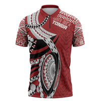 Mate Ma'a Tonga Rugby Custom Kupesi Motifs Zipper Polo Shirt Red Waves LT7 Red - Polynesian Pride
