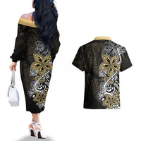 Polynesian Pride Couples Matching Off The Shoulder Long Sleeve Dress and Hawaiian Shirt Tiare With Plumeria Mix Style LT7 - Polynesian Pride