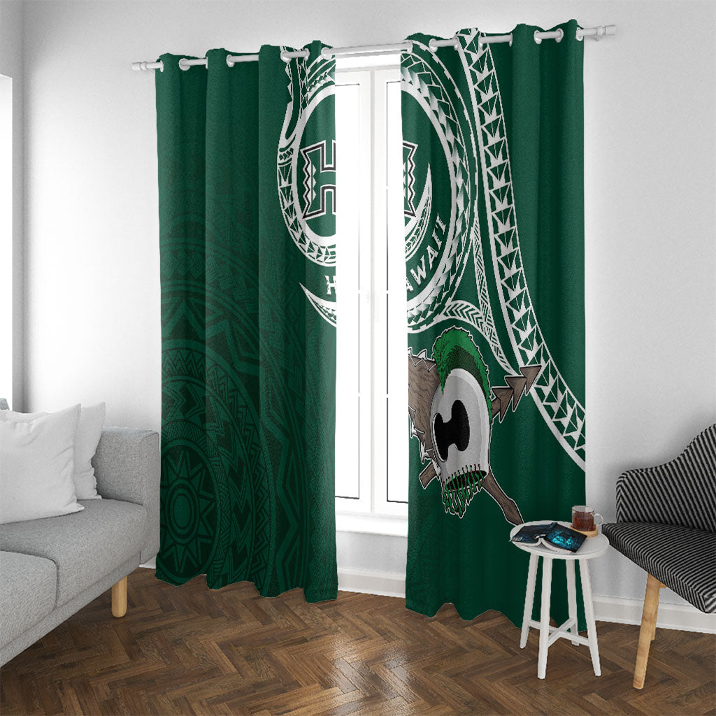 Hawaii Rainbow Warriors Alumni Window Curtain Ti Maile Lei - Glory For The Warriors LT7 With Grommets Dark Green - Polynesian Pride