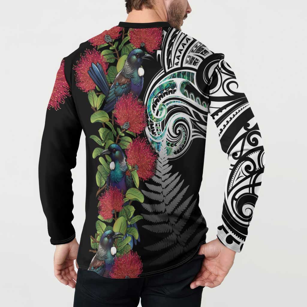 Meri Kirihimete New Zealand Button Sweatshirt Tui on Pohutukawa