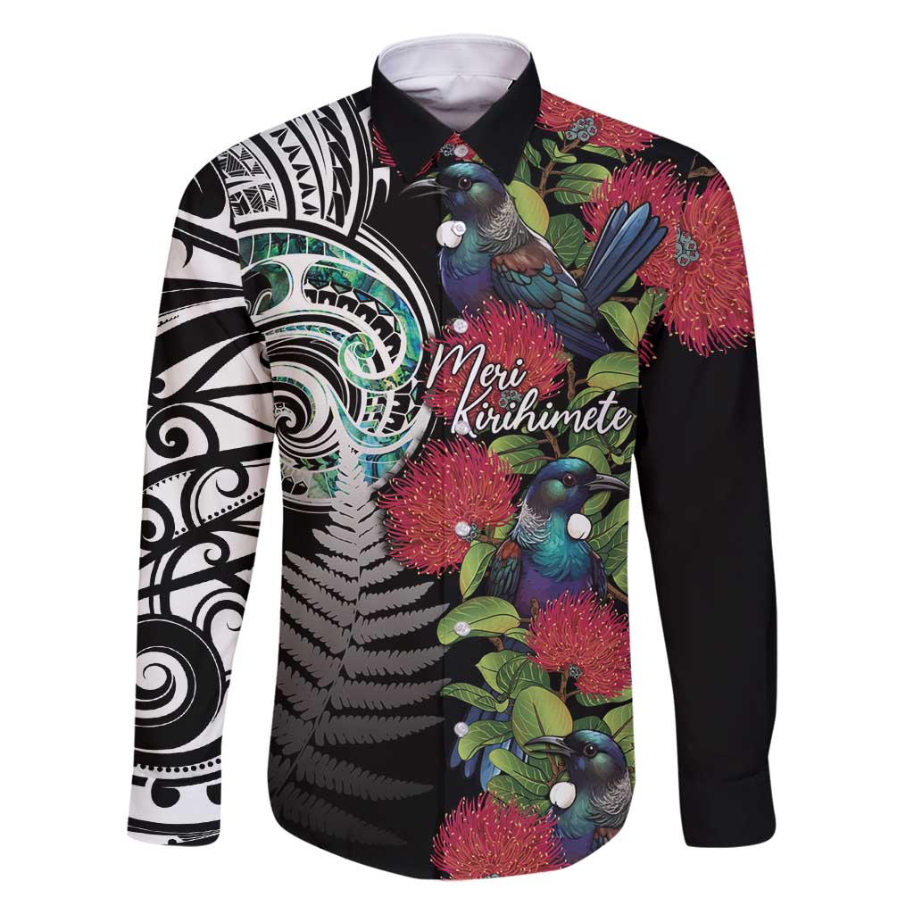 Meri Kirihimete New Zealand Family Matching Long Sleeve Bodycon Dress and Hawaiian Shirt Tui on Pohutukawa