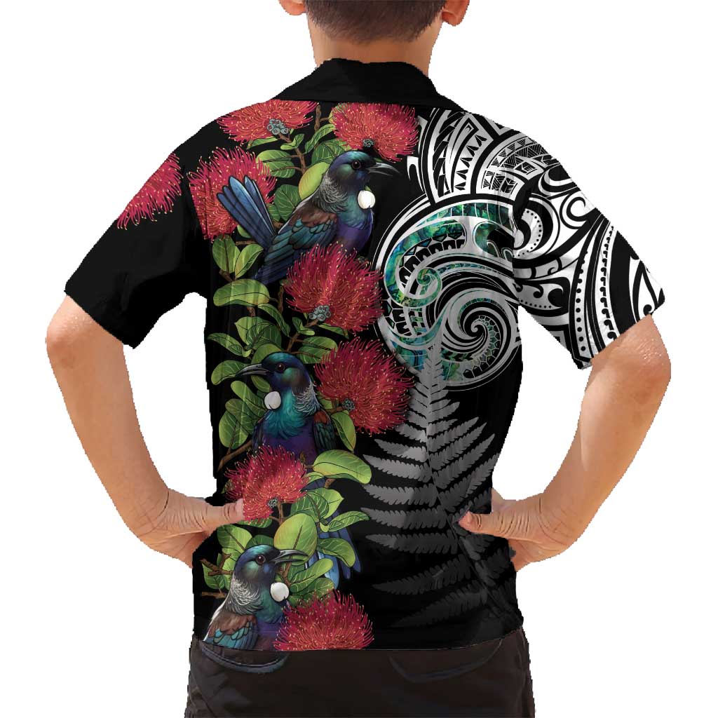 Meri Kirihimete New Zealand Family Matching Off Shoulder Short Dress and Hawaiian Shirt Tui on Pohutukawa