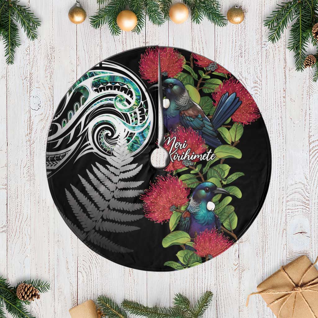 Meri Kirihimete New Zealand Tree Skirt Tui on Pohutukawa LT7 Casual Black - Polynesian Pride