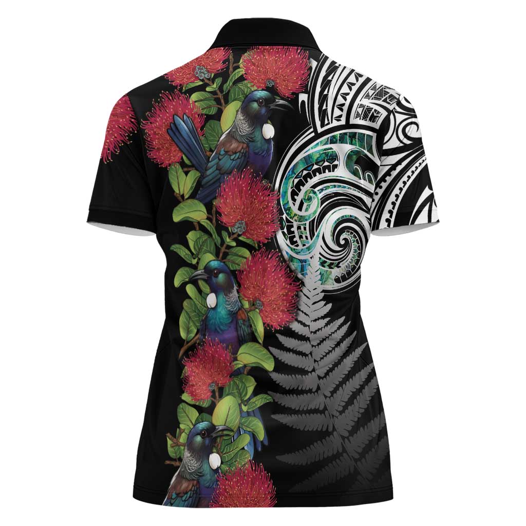 Meri Kirihimete New Zealand Women Polo Shirt Tui on Pohutukawa