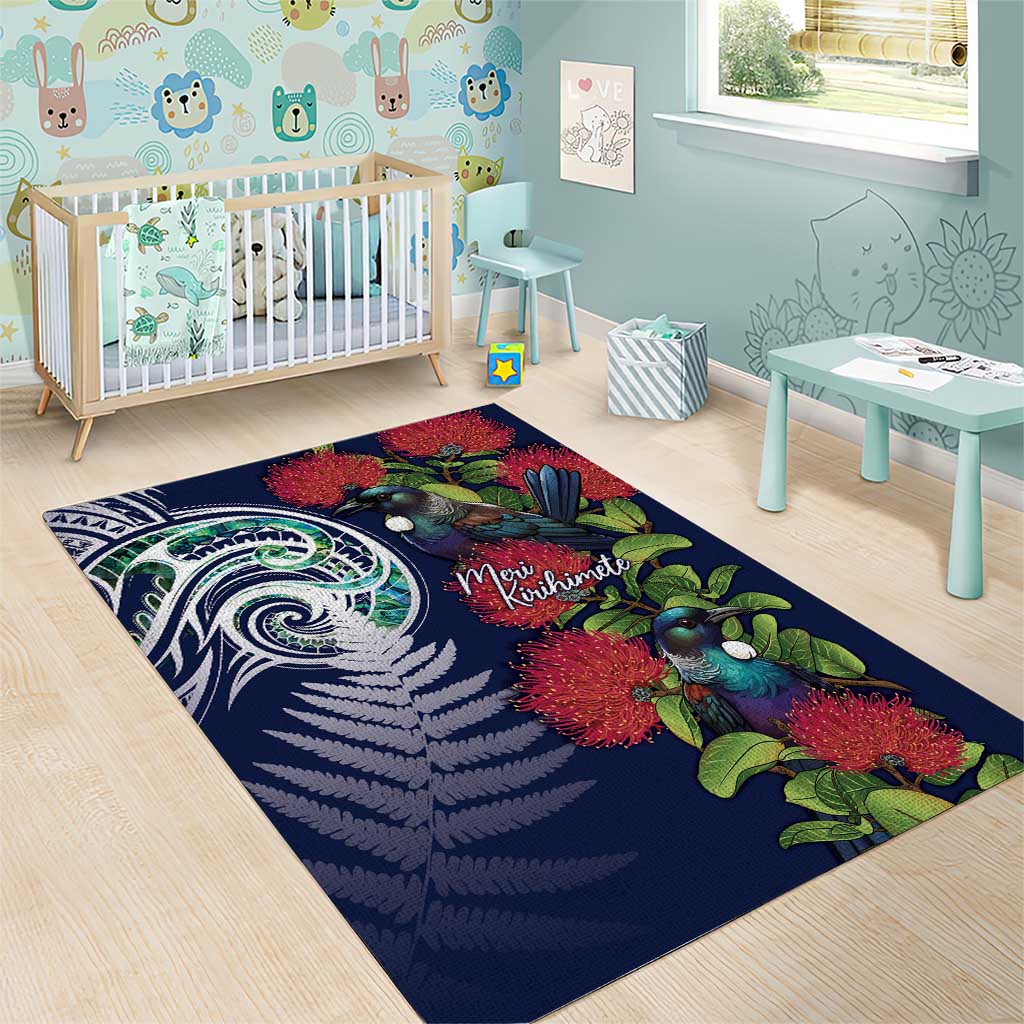 Meri Kirihimete New Zealand Area Rug Tui on Pohutukawa - Blue Ver