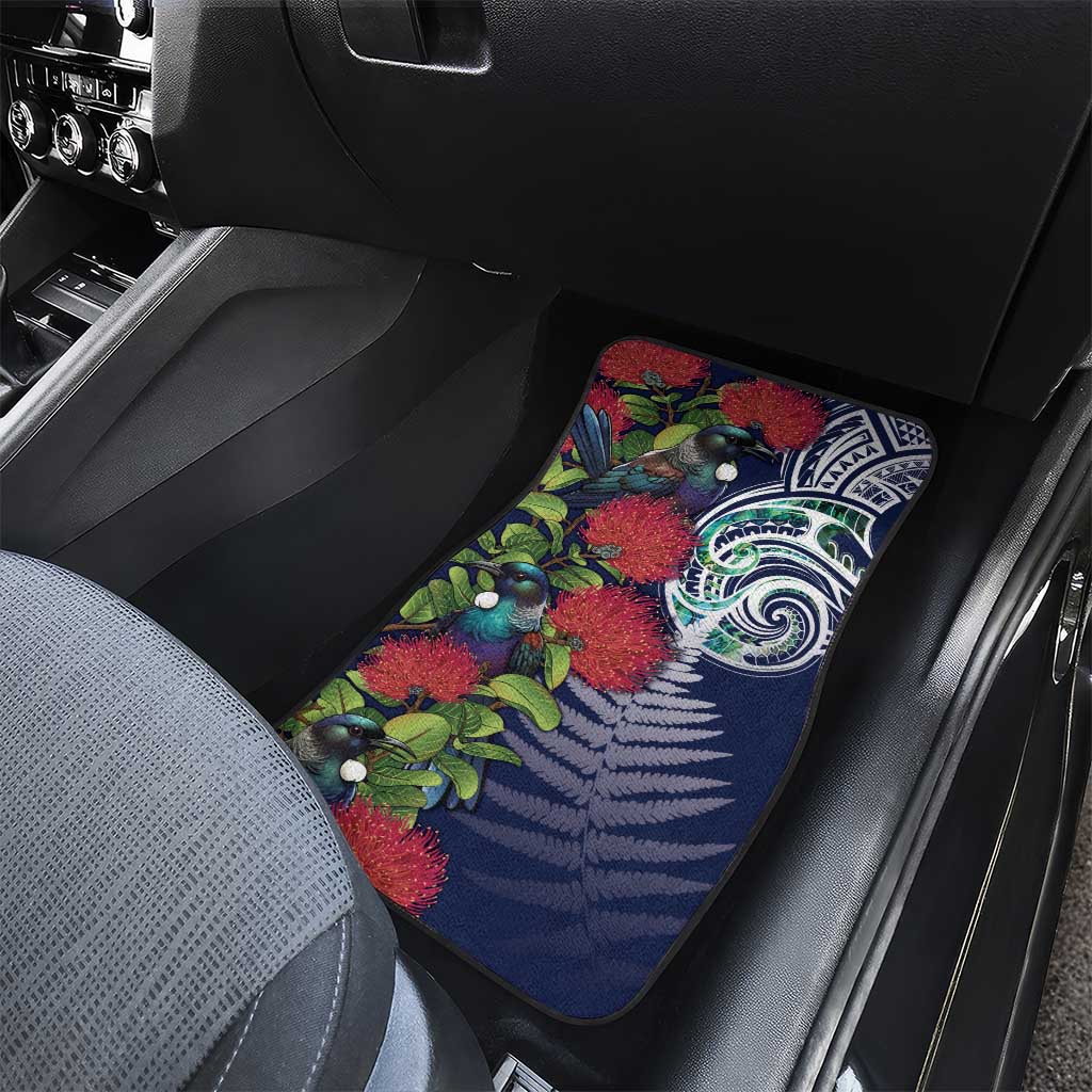 Meri Kirihimete New Zealand Car Mats Tui on Pohutukawa - Blue Ver