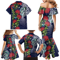 Meri Kirihimete New Zealand Family Matching Mermaid Dress and Hawaiian Shirt Tui on Pohutukawa - Blue Ver
