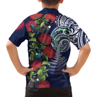 Meri Kirihimete New Zealand Family Matching Off Shoulder Short Dress and Hawaiian Shirt Tui on Pohutukawa - Blue Ver LT7 - Polynesian Pride