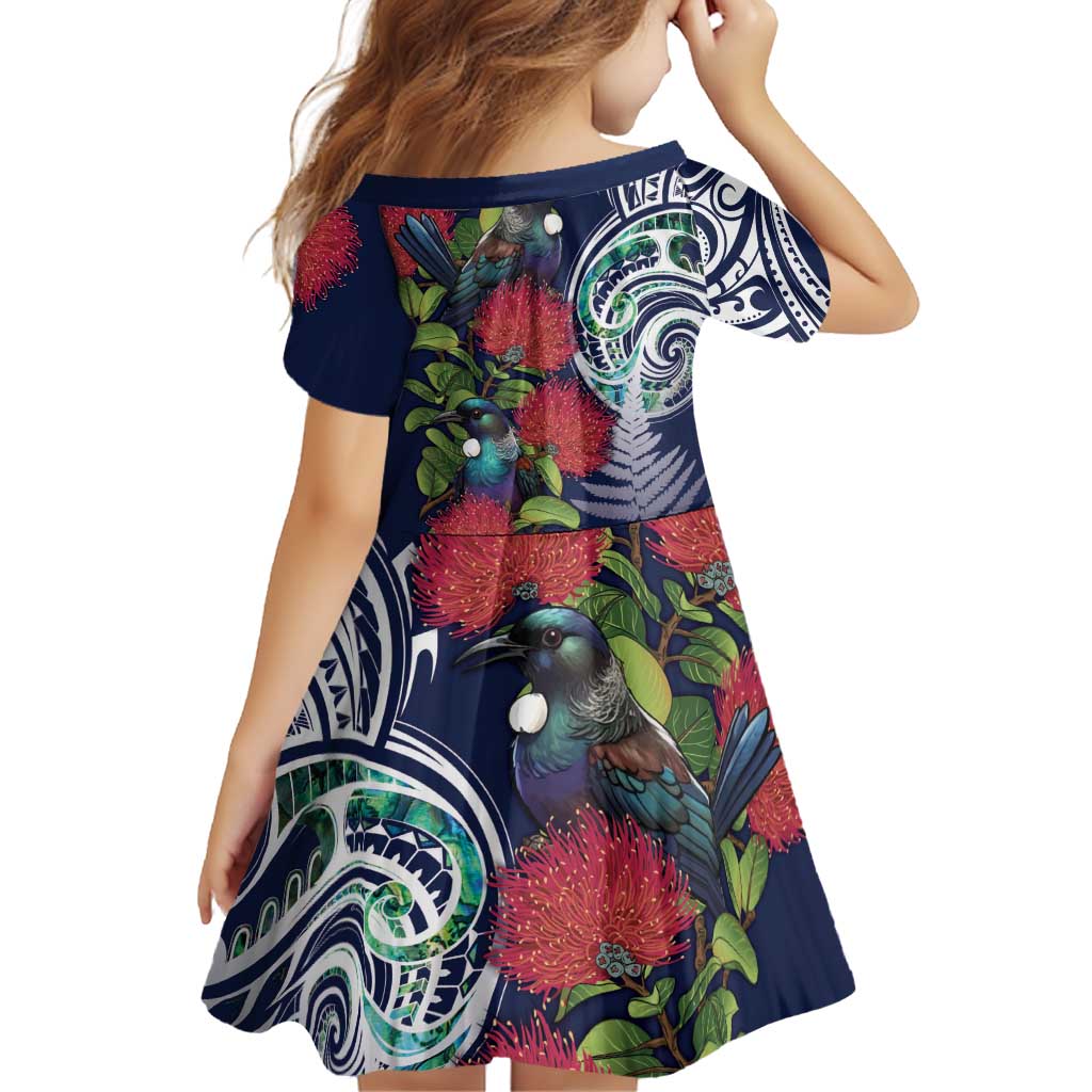 Meri Kirihimete New Zealand Family Matching Off Shoulder Short Dress and Hawaiian Shirt Tui on Pohutukawa - Blue Ver LT7 - Polynesian Pride