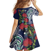 Meri Kirihimete New Zealand Family Matching Off Shoulder Short Dress and Hawaiian Shirt Tui on Pohutukawa - Blue Ver LT7 - Polynesian Pride