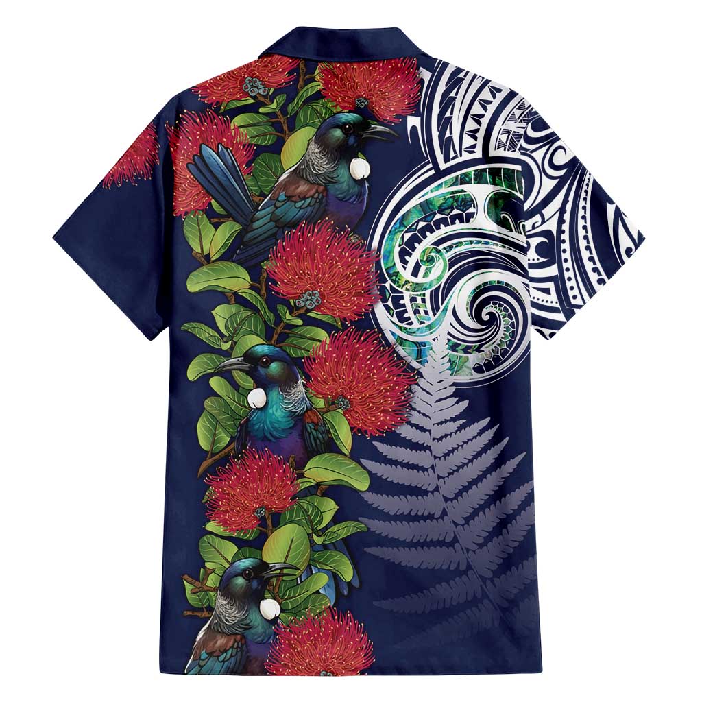 Meri Kirihimete New Zealand Family Matching Off Shoulder Short Dress and Hawaiian Shirt Tui on Pohutukawa - Blue Ver LT7 - Polynesian Pride
