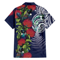 Meri Kirihimete New Zealand Family Matching Off Shoulder Short Dress and Hawaiian Shirt Tui on Pohutukawa - Blue Ver LT7 - Polynesian Pride