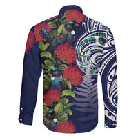 Meri Kirihimete New Zealand Family Matching Off Shoulder Short Dress and Hawaiian Shirt Tui on Pohutukawa - Blue Ver LT7 - Polynesian Pride