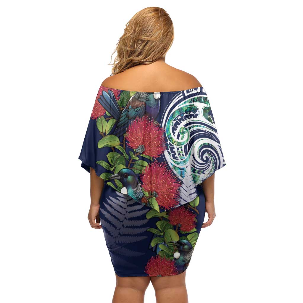 Meri Kirihimete New Zealand Family Matching Off Shoulder Short Dress and Hawaiian Shirt Tui on Pohutukawa - Blue Ver LT7 - Polynesian Pride
