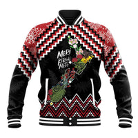 New Zealand Christmas Taniko Poutama Baseball Jacket Flora Map with Birds - Polynesian Pride