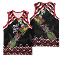 New Zealand Christmas Taniko Poutama Basketball Jersey Flora Map with Birds - Polynesian Pride