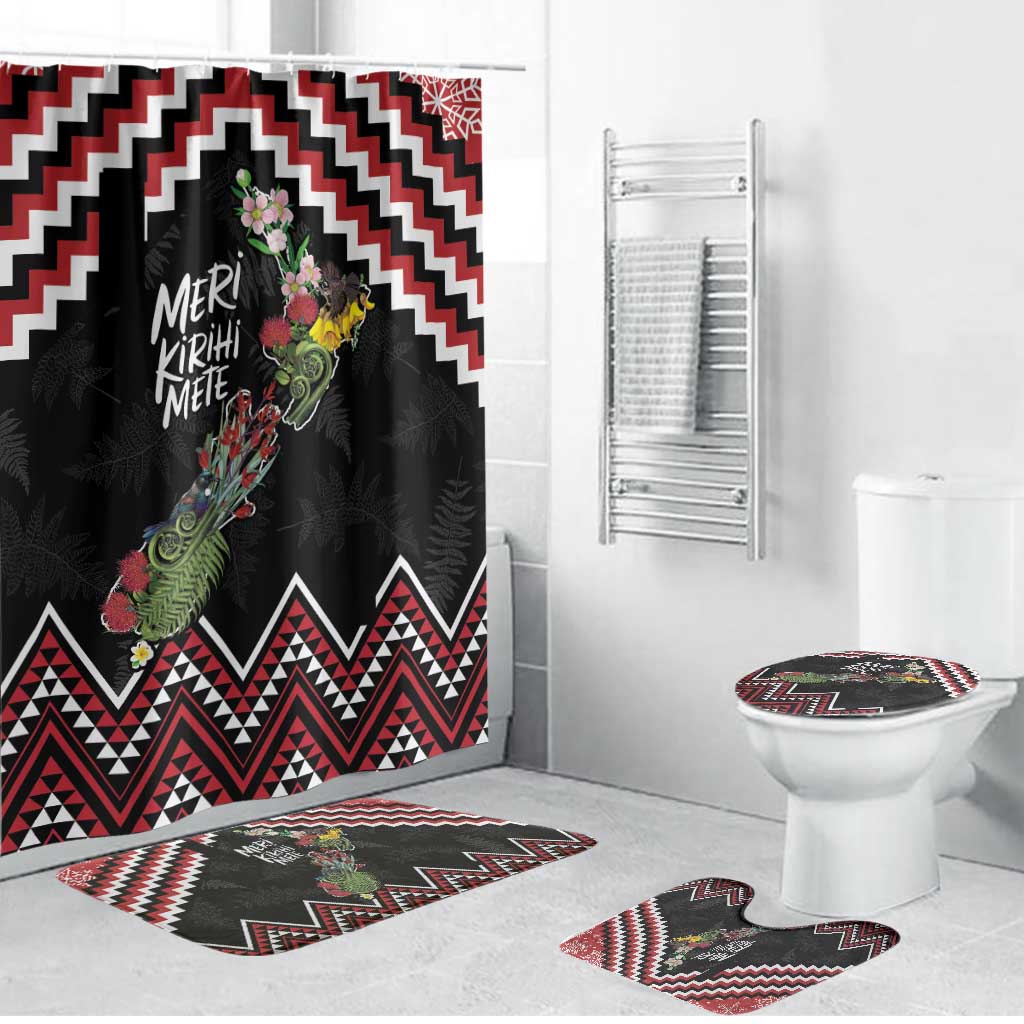 New Zealand Christmas Taniko Poutama Bathroom Set Flora Map with Birds - Polynesian Pride