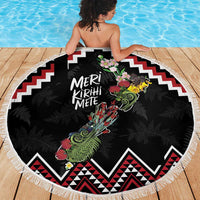 New Zealand Christmas Taniko Poutama Beach Blanket Flora Map with Birds - Polynesian Pride