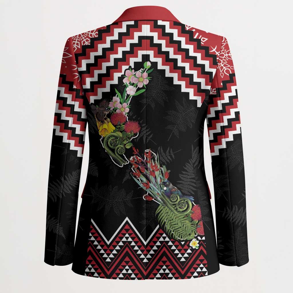 New Zealand Christmas Taniko Poutama Blazer Flora Map with Birds - Polynesian Pride