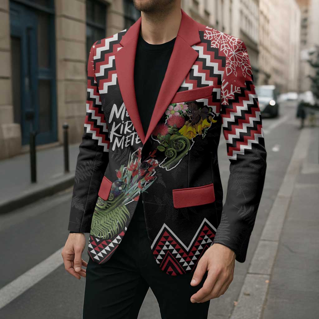 New Zealand Christmas Taniko Poutama Blazer Flora Map with Birds - Polynesian Pride