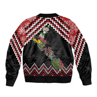 New Zealand Christmas Taniko Poutama Bomber Jacket Flora Map with Birds - Polynesian Pride