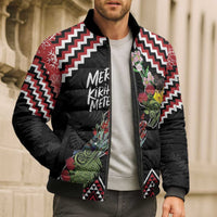 New Zealand Christmas Taniko Poutama Bomber Puffer Jacket Flora Map with Birds - Polynesian Pride