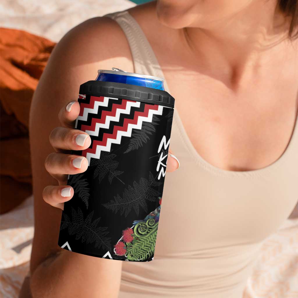 New Zealand Christmas Taniko Poutama 4 in 1 Can Cooler Tumbler Flora Map with Birds - Polynesian Pride