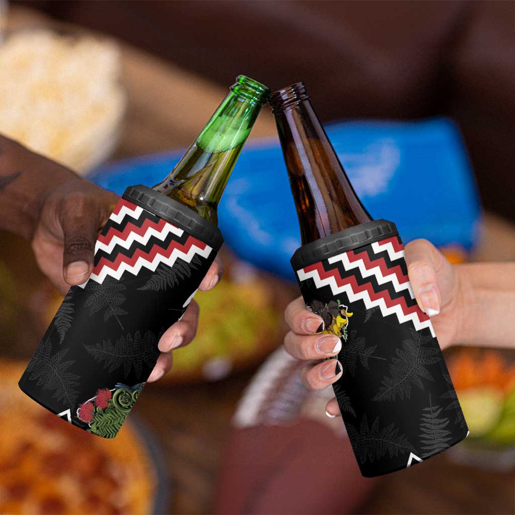 New Zealand Christmas Taniko Poutama 4 in 1 Can Cooler Tumbler Flora Map with Birds - Polynesian Pride