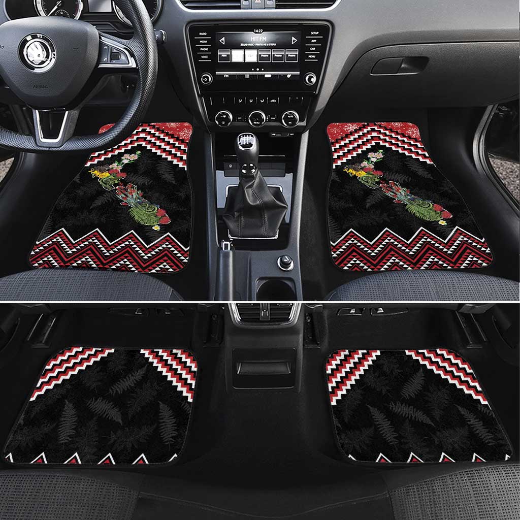 New Zealand Christmas Taniko Poutama Car Mats Flora Map with Birds - Polynesian Pride