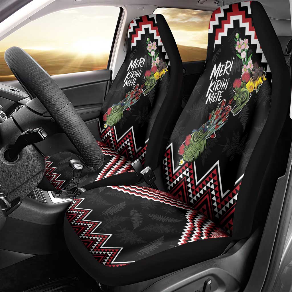New Zealand Christmas Taniko Poutama Car Seat Cover Flora Map with Birds - Polynesian Pride