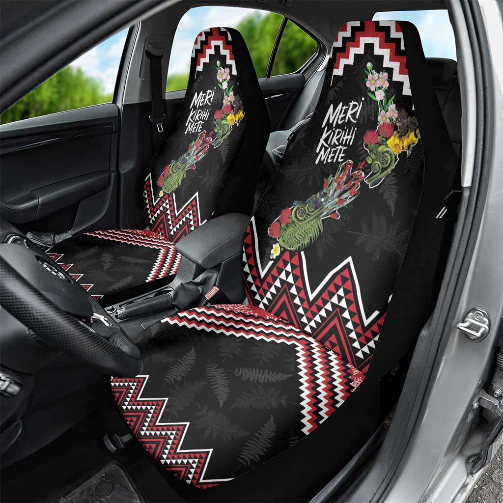 New Zealand Christmas Taniko Poutama Car Seat Cover Flora Map with Birds - Polynesian Pride