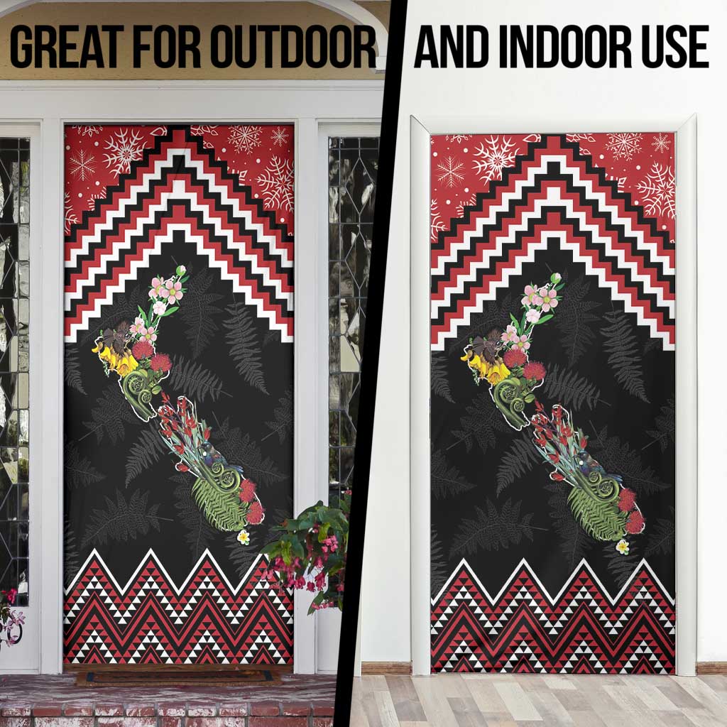 New Zealand Christmas Taniko Poutama Door Cover Flora Map with Birds - Polynesian Pride