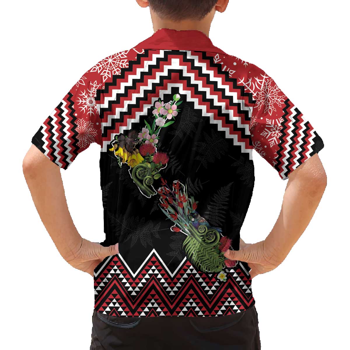 New Zealand Christmas Taniko Poutama Family Matching Off The Shoulder Long Sleeve Dress and Hawaiian Shirt Flora Map with Birds - Polynesian Pride