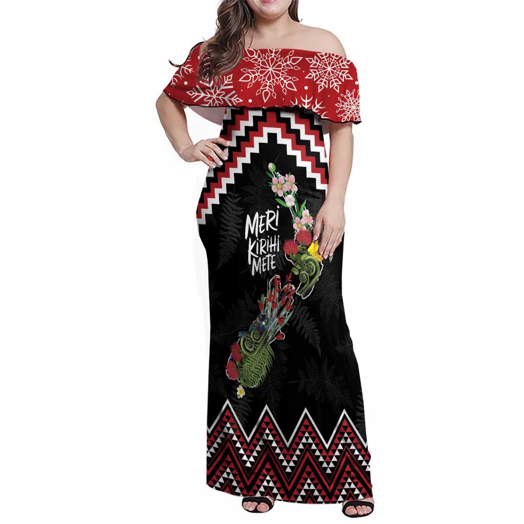 New Zealand Christmas Taniko Poutama Family Matching Off Shoulder Maxi Dress and Hawaiian Shirt Flora Map with Birds - Polynesian Pride
