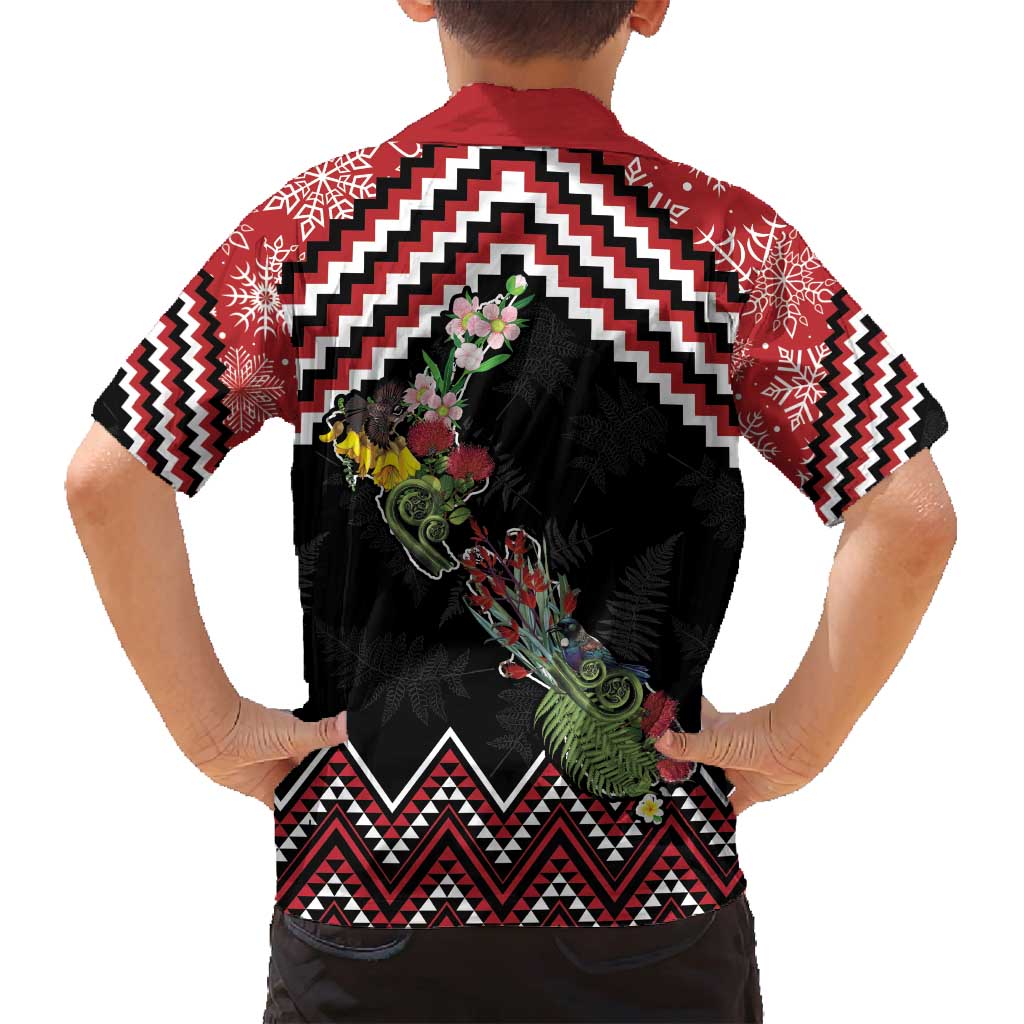 New Zealand Christmas Taniko Poutama Family Matching Off Shoulder Short Dress and Hawaiian Shirt Flora Map with Birds - Polynesian Pride