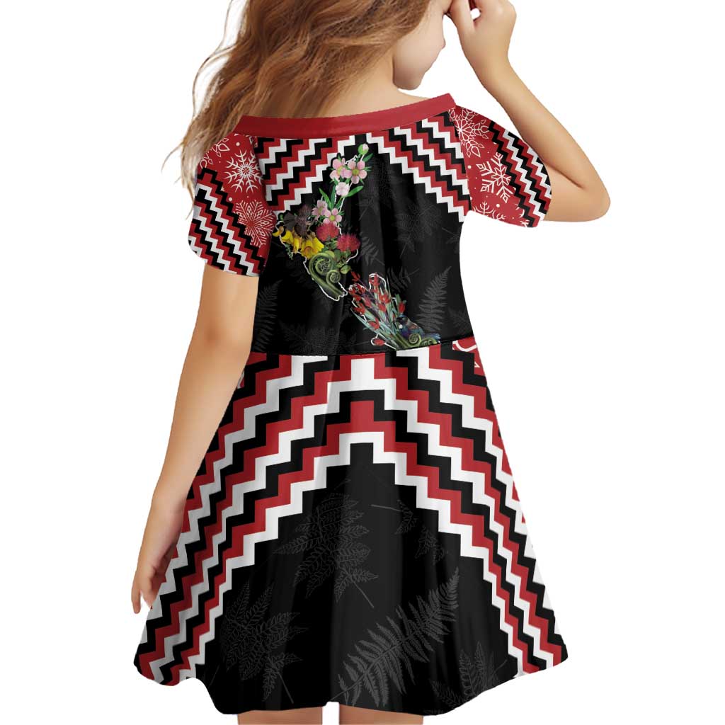 New Zealand Christmas Taniko Poutama Family Matching Off Shoulder Short Dress and Hawaiian Shirt Flora Map with Birds - Polynesian Pride