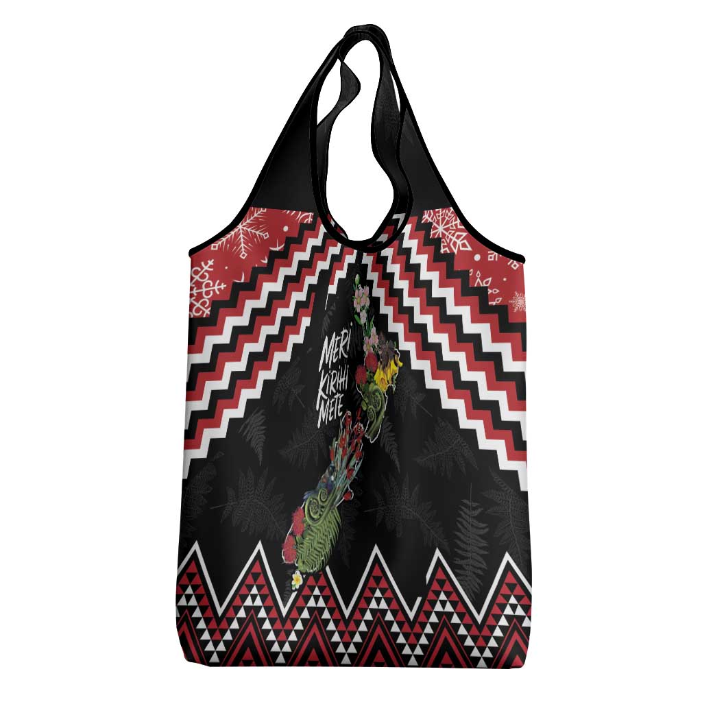 New Zealand Christmas Taniko Poutama Grocery Bag Flora Map with Birds - Polynesian Pride