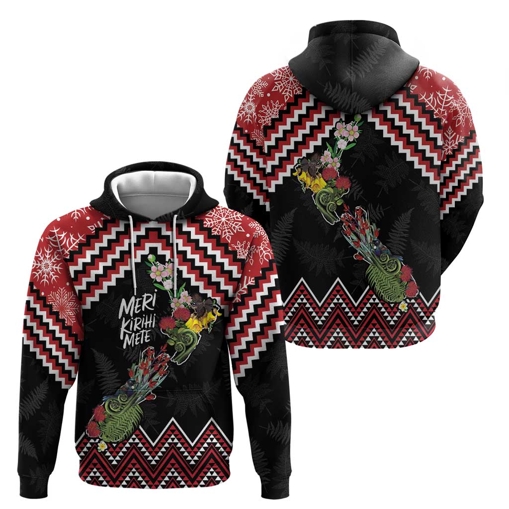 New Zealand Christmas Taniko Poutama Hoodie Flora Map with Birds - Polynesian Pride