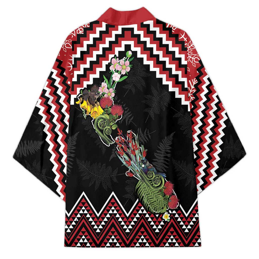 New Zealand Christmas Taniko Poutama Kimono Flora Map with Birds - Polynesian Pride