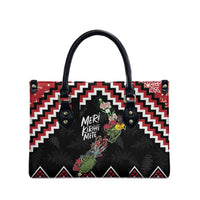 New Zealand Christmas Taniko Poutama Leather Bag Flora Map with Birds - Polynesian Pride