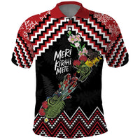 New Zealand Christmas Taniko Poutama Polo Shirt Flora Map with Birds - Polynesian Pride