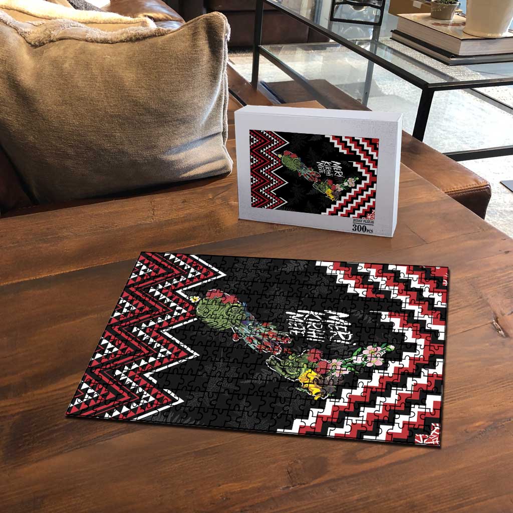 New Zealand Christmas Taniko Poutama Puzzle Flora Map with Birds - Polynesian Pride