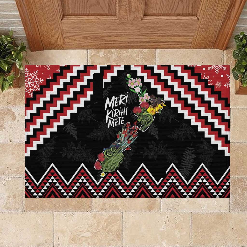 New Zealand Christmas Taniko Poutama Rubber Doormat Flora Map with Birds - Polynesian Pride