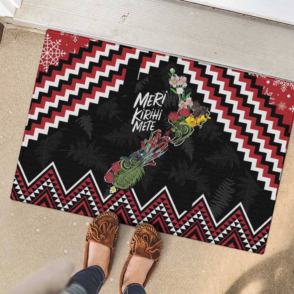 New Zealand Christmas Taniko Poutama Rubber Doormat Flora Map with Birds - Polynesian Pride