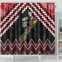 New Zealand Christmas Taniko Poutama Shower Curtain Flora Map with Birds - Polynesian Pride