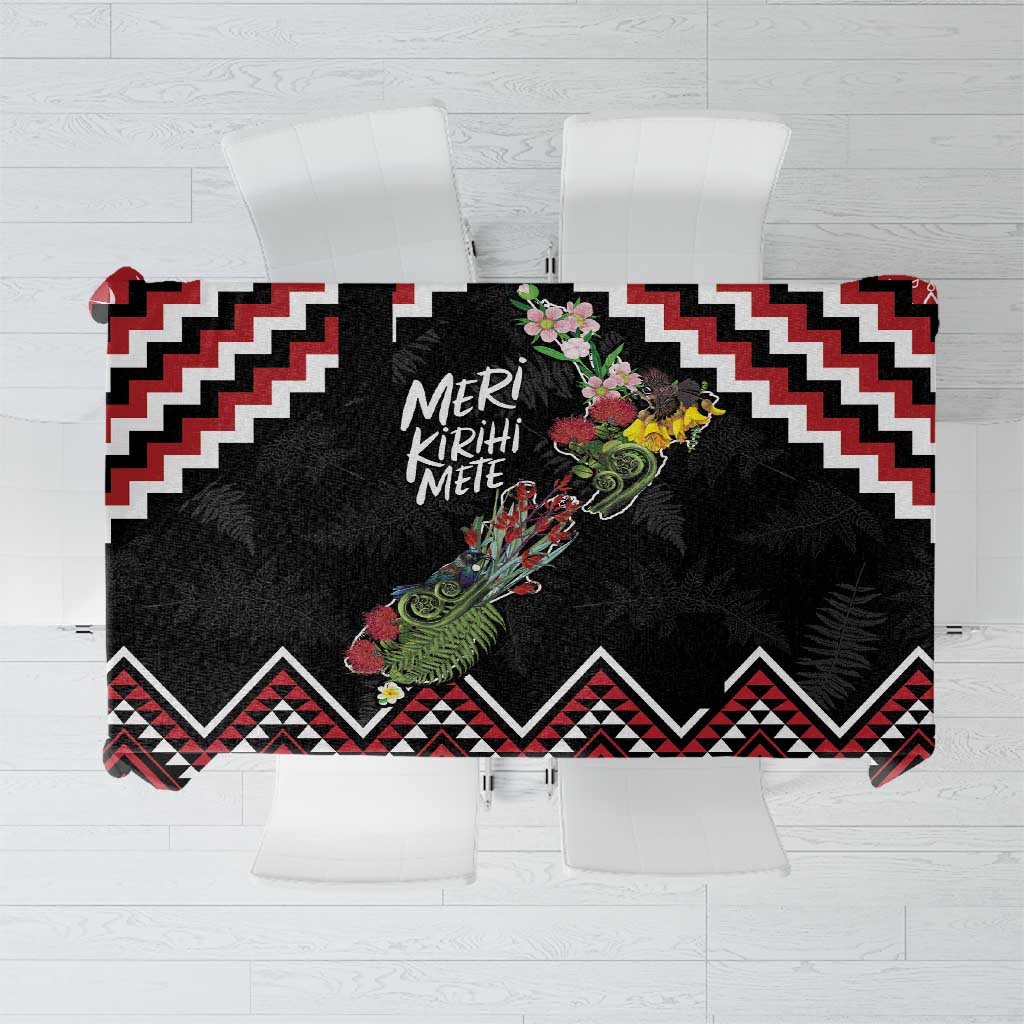 New Zealand Christmas Taniko Poutama Tablecloth Flora Map with Birds - Polynesian Pride